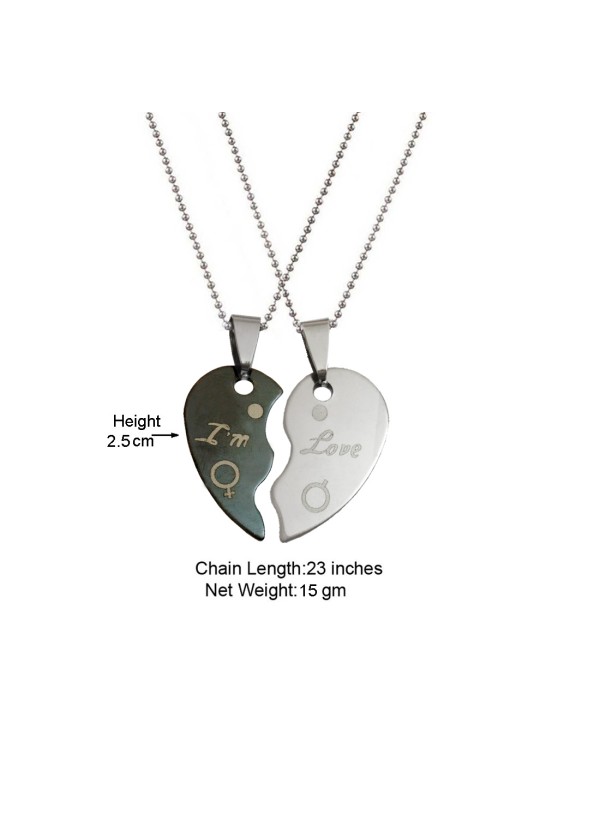 Two Pieces Couple Heart Shape Necklace by Menjewell 